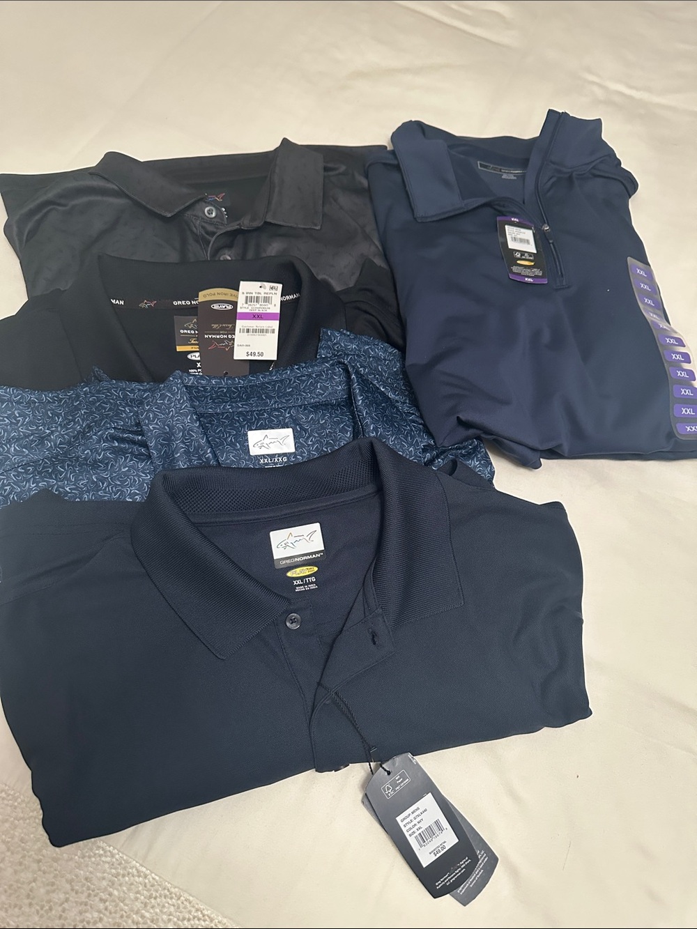 Greg Norman NEW 5 pc Men's XXL HUGE Lot. 4 polos, 1 1/4 zip NWT Retail $250+